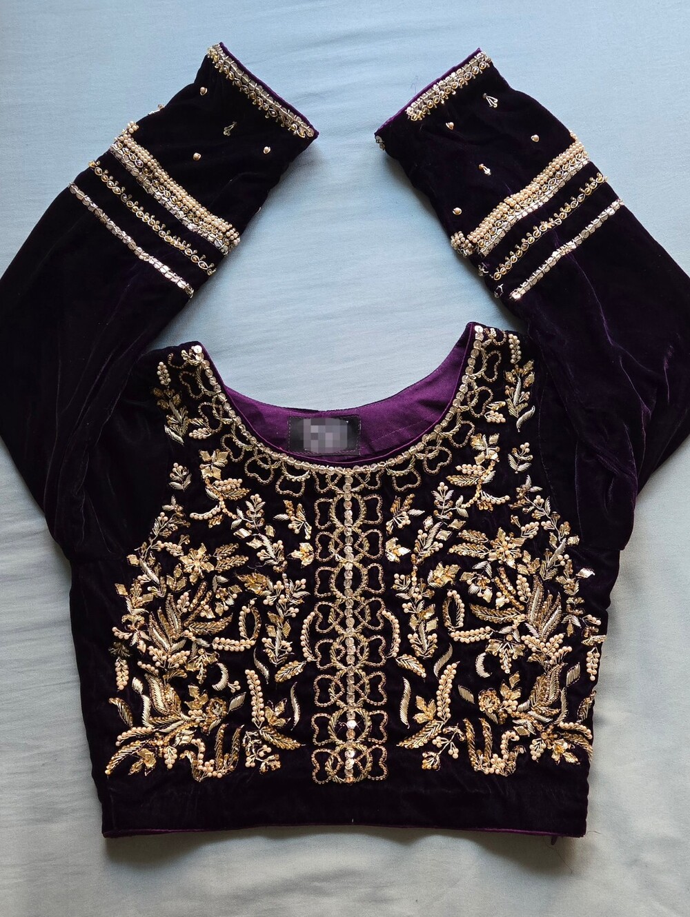 Hand Embroidered Velvet Lehenga Dress in Deep Purple | Desi Formal | Pakistani